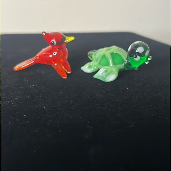 Other - Miniature Lampwork Art Glass Red Cardinal Green Turtle Vintage Animal Figurines